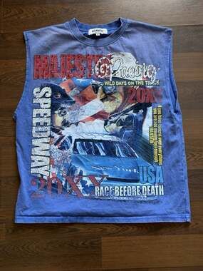 Majestik Studio Rhinestone Racing Tour Muscle Tee Shirt S